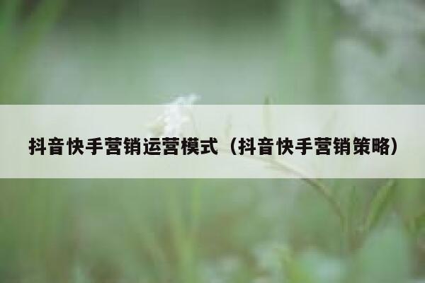 抖音快手营销运营模式（抖音快手营销策略）
