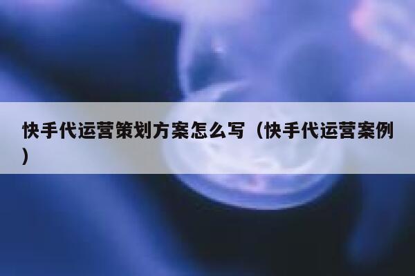 快手代运营策划方案怎么写（快手代运营案例）